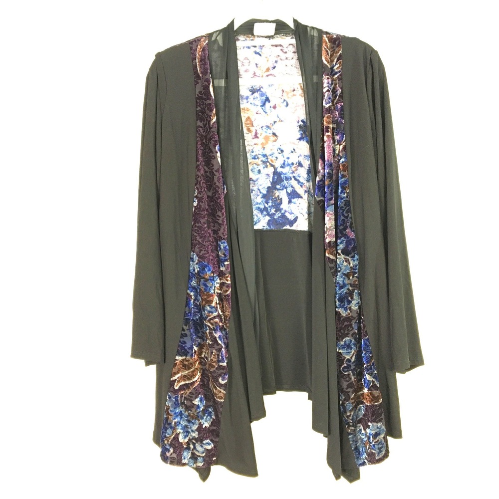 Clientele Open Front Cardigan Velvet Burnout Dark Floral Sheer‎ Whimsigoth L